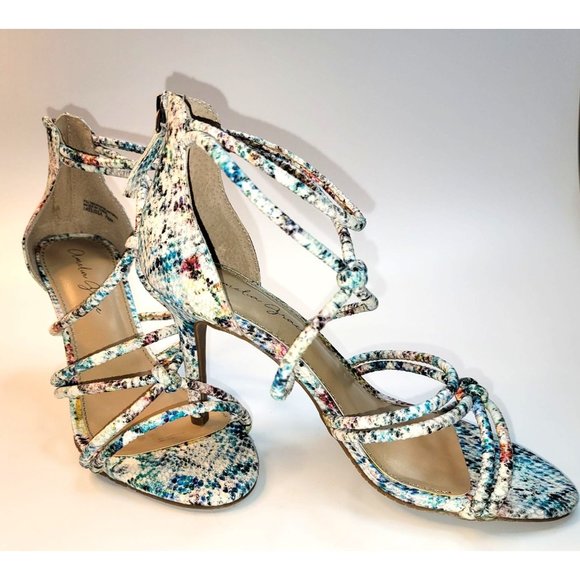 Amelia Grace Melissa Snake Skin Print Multi Color Rope Straps Zipper Heel 3.5 in - Picture 3 of 12